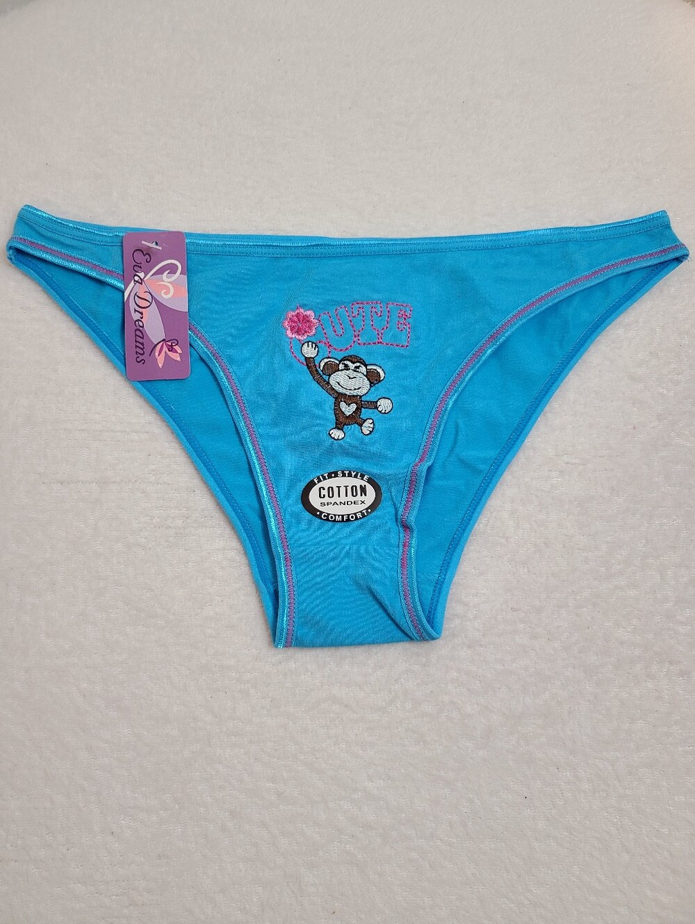 Vintage Y2K Retro Cute Monkey Embroidered Cotton Bikini Panty Size M